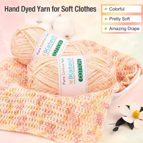 Katech 1OO% Variegated Cotton Yarn for Crocheting-2 Sport Weight Baby Yarns