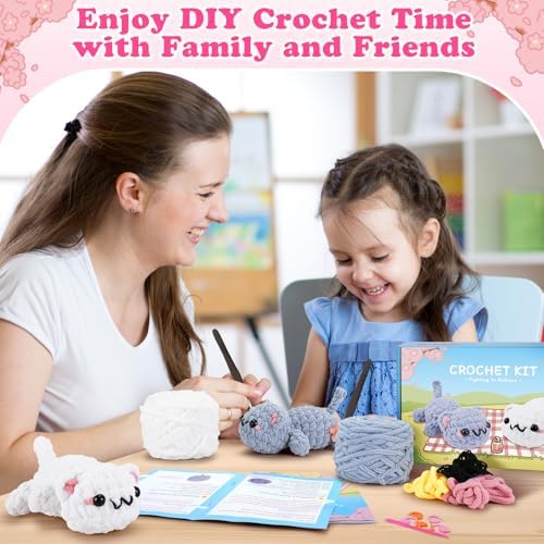 2PCS Kitty Crochet Kit for Beginners Cats Crochet Starter Kit for Adults