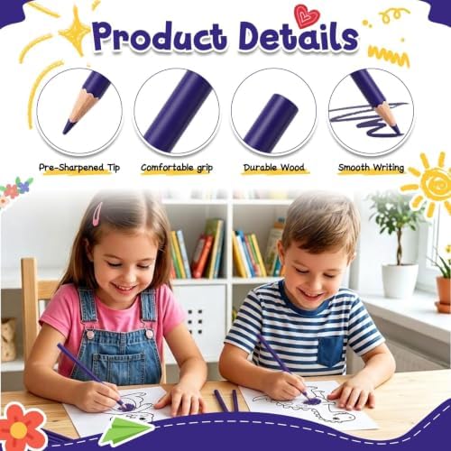 24 PCS Purple Colored Pencils, Pre-sharpened Professional Wooden Art Pencils Set for Artists Painting | Premium Drawing Sketching Supplies