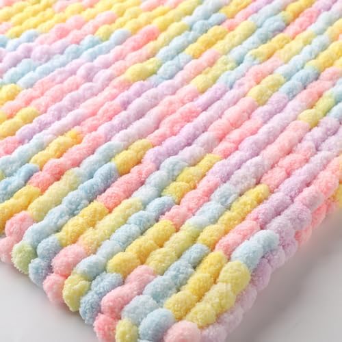 Hand-Woven Ball Yarn, 4 Pack, 380g Total, for Blankets, Cushions, and Pet Nests, Fluffy Chunky Craft Yarn (Macaron)