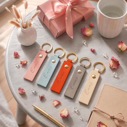 100 Pcs PU Leather Keychain Blanks, 10 Colors Blank Leather Keychains for Engravingwith Key Rings for DIY Craft, Stamping and Leather Working Projects