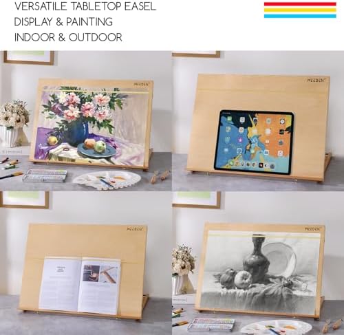 MEEDEN Large Tabletop Drawing Easel: A2 Wooden Sketching Board for Painting | Portable Beech Wood Desktop Art Easel - 5 Position Adjustable Easel with Shoulder Strap for Adult, Artist, Beginner & Student