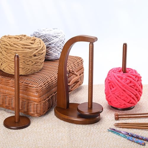 Yarn Holder for Crocheting with Magnetic Yarn Spinner-Dark Brown-Enlarged
