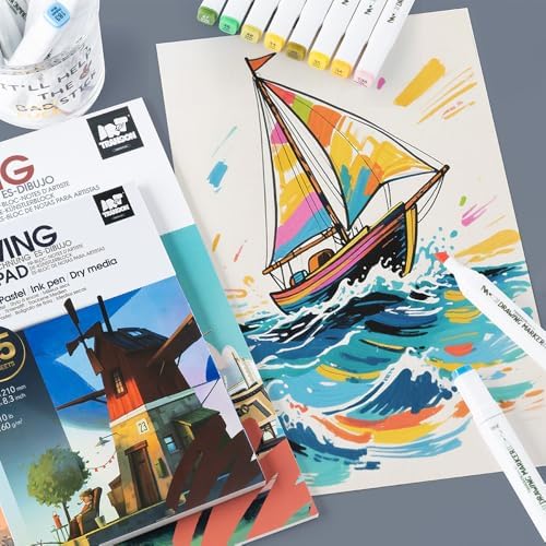 TRANSON A5 Small Sketchbook Marker Pad, 110lb/160gsm Heavyweight Art Paper, No Bleed Through, 65 Sheets/130 Pages 5.8"x8.3" for Drawing & Sketching