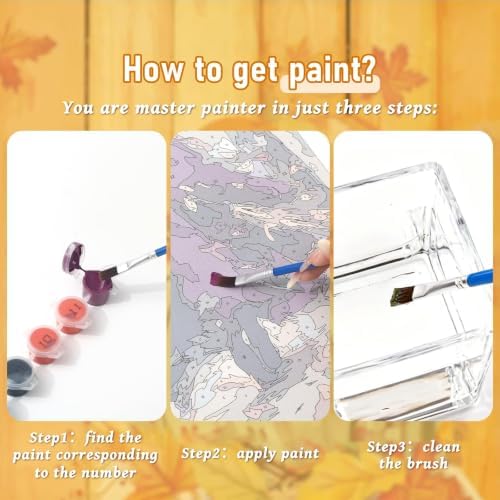 Whaline Halloween Fall DIY Paint by Number Kits Unframed Witch Maple Leaves Oil Painting Canvas Acrylic Filling Painting by Number for Autumn Home Party Wall Decoration, 16 x 20 Inch