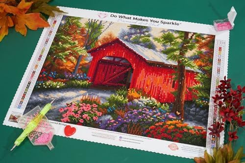 DIAMOND ART CLUB Red Covered Bridge Diamond Art Kits for Adults