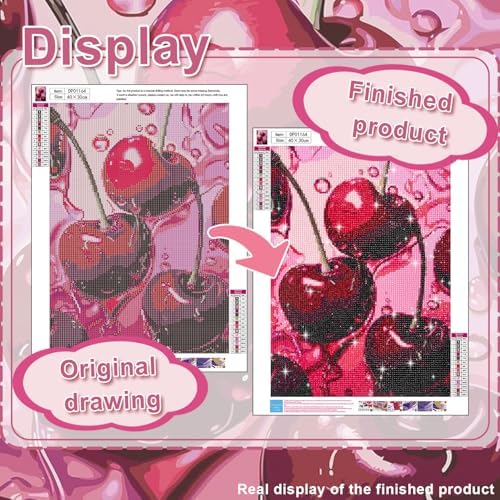 AIBOERL Diamond Art Kits for Adults，DIY Cherry Diamond Painting Wall Decor | Round Drill Vintage Cherry Diamond Painting for Beginners DIY Rhinestone 5D Diamond dots(Gemstone Craft)Wall Art Gift 12x16IN
