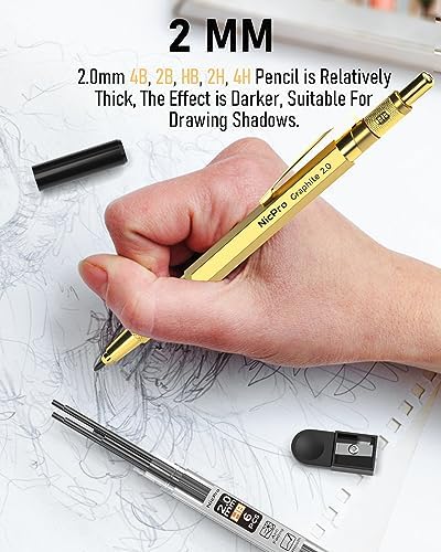 Nicpro 30PCS Art Mechanical Pencils Set in Leather Case-Gold