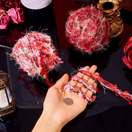 2 Rolls Red Fun Fur Polyester Fringe Yarn Soft Novelty Decorative Yarn for Crochet Knitting Projects - Valentine's Day 160 G
