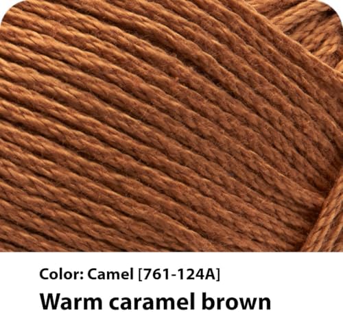 Lion Brand 24/7 Cotton Yarn, Lightweight Yarn for Knitting, Crocheting, and Crafts, Camel, 3 Pack