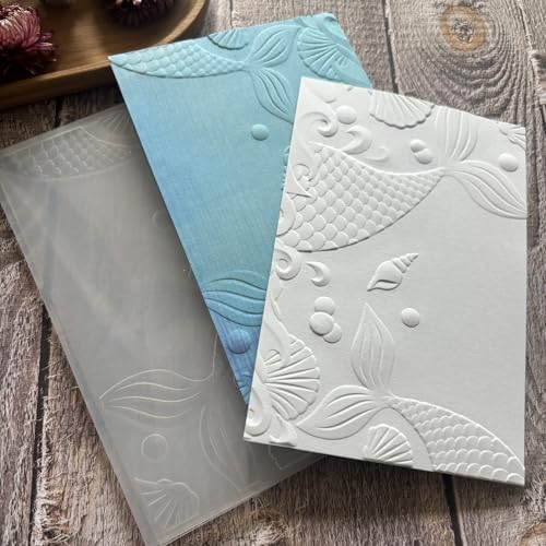 Mermaid Tail Seashell Bubble 3D Embossing Folder, Nautical Ocean Textured Plastic Stencil for DIY Scrapbooking Card Making Paper Crafts