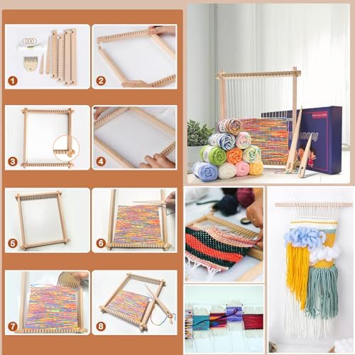 LYKTRIX Weaving Loom for Kids Age 6-12,Small Wooden Weaving Loom Kit,Suitable for Beginners and Children, 9 * 11 inch Knitting Loom Kit Includes Instructions and Enough Yarn 28×24cm