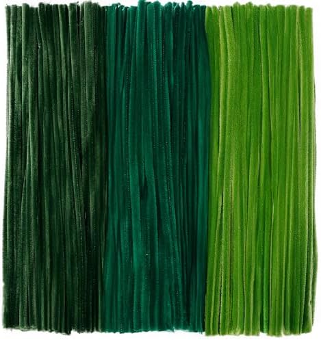 Caydo 300 Pieces Green Pipe Cleaners for Flower Making, Thick Fluffy Chenille Stems Bulk Kids Creative Arts & Crafts Projects
