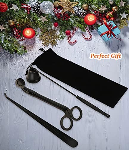3 in 1 Candle Accessory Kits,Candle Snuffer,Candle Wick Cutter Trimmer and Candle Wick Dipper with Gift Bag, Candle Care Kit for Gifts Candle Lovers (Black)