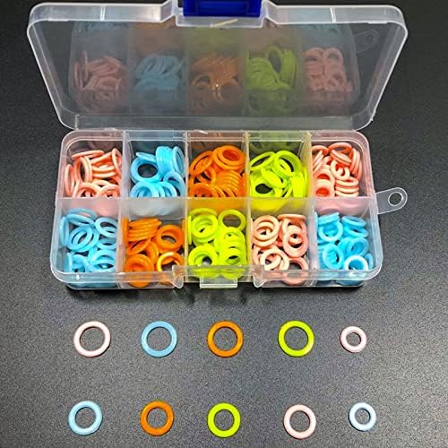 Hilsayum 240PCS Round Knitting Stitch Rings Plastic Crochet Stitch Markers with 10 Grid Storage Box Sewing Accessories