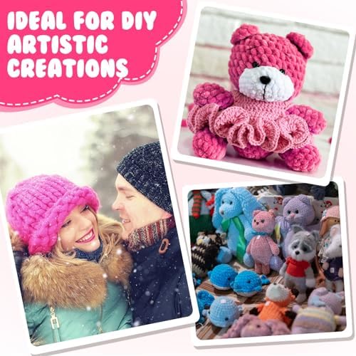 Buryeah 8 Pack Chunky Chenille Yarn for Crocheting, Pink Series