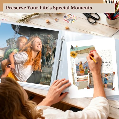 12x12 Inch Large Scrapbook Photo Album, 3 Ring Binder- Beige