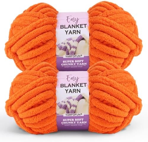 2 Pack Orange Chunky Chenille Yarn for Crocheting Hand Knitting,Soft Thick Chunky Fluffy Plush Velvet Crochet Blanket Yarn for Crocheting Baby Blankets/DIY Crafts/Home Decor 2 * 100g(Orange)