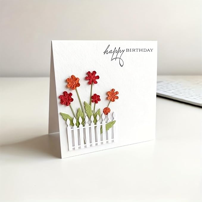 Lapoo Flowers Cutting Die for Scrapbooking - Durable Metal Cutting Die for DIY Scrapbook Photo Album Decorative Paper Card, Metal Card Making Supplies (Flowers in The Fence 3 x 2.1 in)