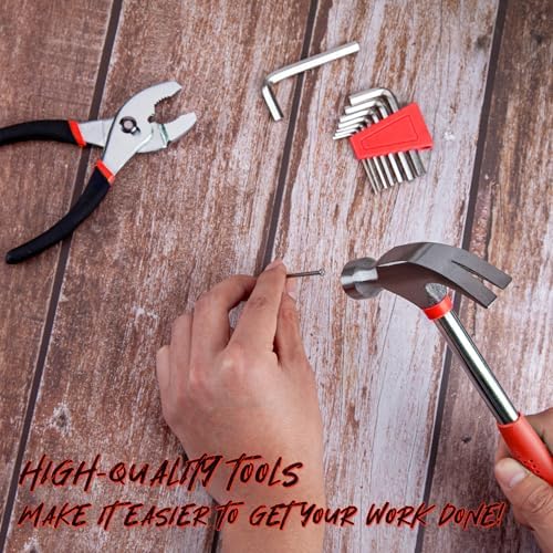 CARTMAN 39-Piece Household Tool Set, Red Hand Kit With Storage Case | Complete assortment for home repairs, DIY projects, furniture setup, crafting, and daily household fixes in toolbox.