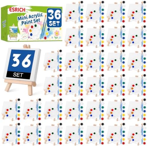 ESRICH 36 Set Mini Canvas Painting Kit, 3x3in Mini Paint Set