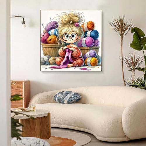 ARPADAMO Knitting Girl Diamond Art Kits for Adults Diamond Painting14x14in