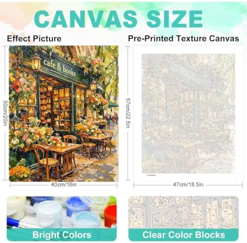 Bookstore Paint by Numbers Kit for Adults, DIY Painting Canvas 16x20inch