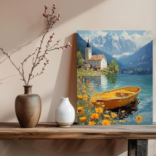 xcemhil Boat Paint by Numbers Kit for Adults Beginner, Boat Paint by Numbers for Adult, Acrylic Paint by Number Kits Suitable for Home Wall Art Decor Gifts - 16x20 Inch