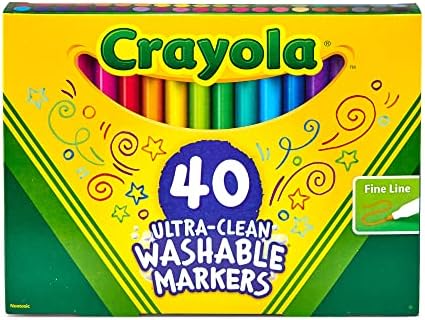 Crayola Ultra Clean Fine Line Washable Markers (40ct), School Supplies, Classroom Teacher Must Haves, Homeschool Essentials, Gifts for Kids, Ages 3, 4, 5