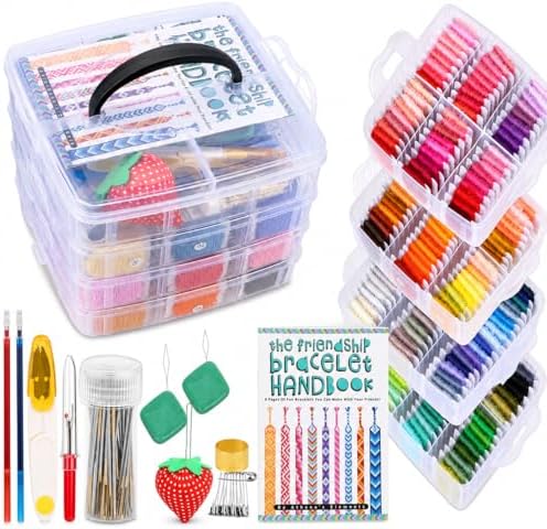 Athena’s Elements 4 Tiers Embroidery Floss Thread Kit, Including 210 Colors Cross Stitch Sewing Thread with Embroidery Accessories, with Making Book Guide, Storage Organizer Box
