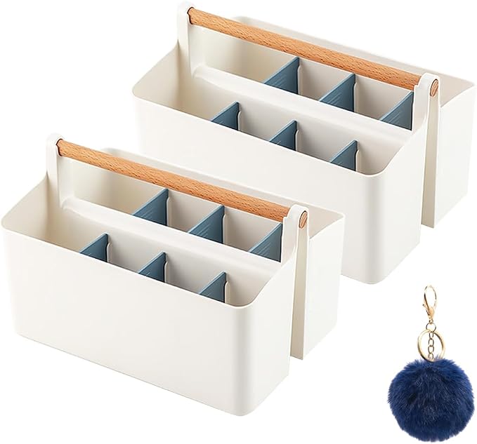 2 Pack Art Caddy Organizer Portable,Marker Box, Large Pen Holder for Desk, Art Supply Storage Bin with Adjustable Dividers for Colored Pencils,Markers,Craft Organizers (Blue Divider)