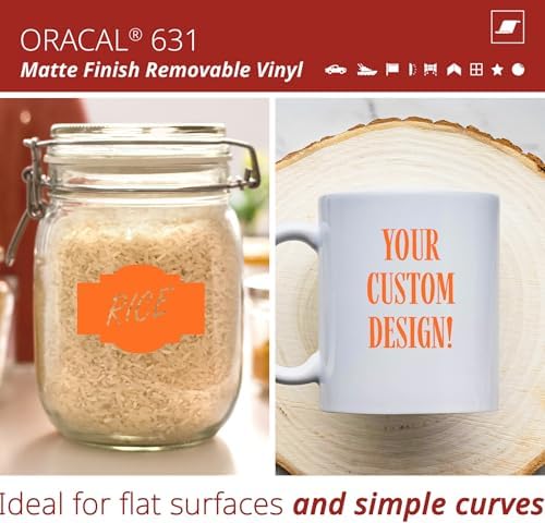 ORACAL 631 Matte Pastel Orange Vinyl Durable Roll Easy to Weed Permanent Adhesive Craft Vinyl for Plotting Machines, Decals & DIY Projects 12” x 10ft