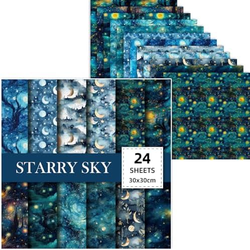 Galaxy Scrapbook Paper Pad Starry Sky Patterned Paper 12*12 - 24 Sheets Single-Sided Colorful Decorative Decoupage Papers Junk Journaling Cardstock Papers for DIY Origami Decorative Craft.