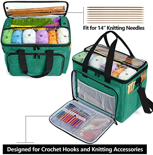Teamoy Knitting Bag, Yarn Storage Organizer Crochet Bag Tote, Green