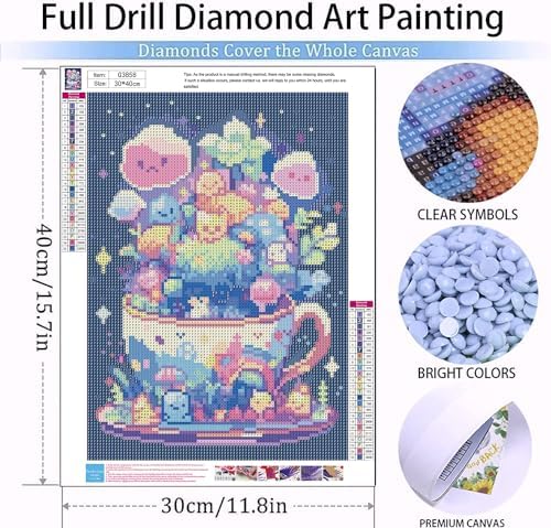 ajepon Cute Diamond Painting Kits for Adults - Diamond Art Kits for Cartoon, Cup Gem Art Kits for Adults for Gift Home Wall Decor (12x16inch)