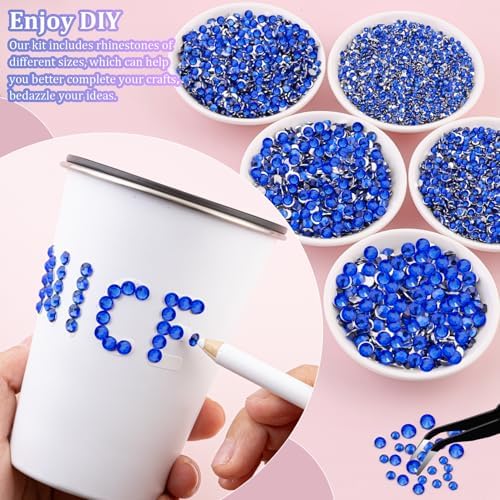 30000Pcs Royal Blue Rhinestones for Bedazzling with B7000 Jewelry Glue, Bedazzler Kit Bulk Flatback Gems, Resin Rhinestones for Crafting Crafts Clothing Shoes Fabric Nail Art Assorted Size 2/3/4/5/6mm