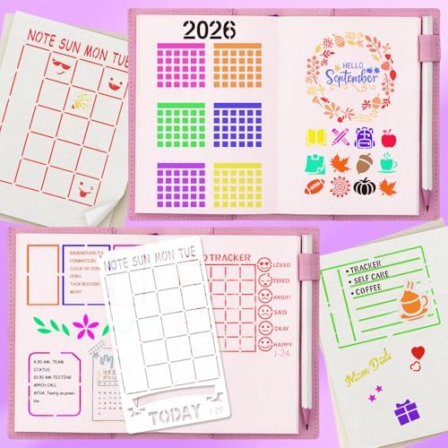 Yazhiji 36 PCS Journal Diary Stencils, Planner Stencils for Junk Journal Notebook Diary Scrapbooking DIY Supplie Drawing Template Journal Stencil 4x7 Inch