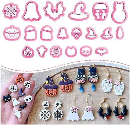KEOKER Halloween Polymer Clay Cutters, Clay cutters for Halloween Earrings Making, 20 Shapes Halloween Clay Earrings Cutters, Pumpkin Clay Cutters For Polymer Clay Jewelry (ALL 1)