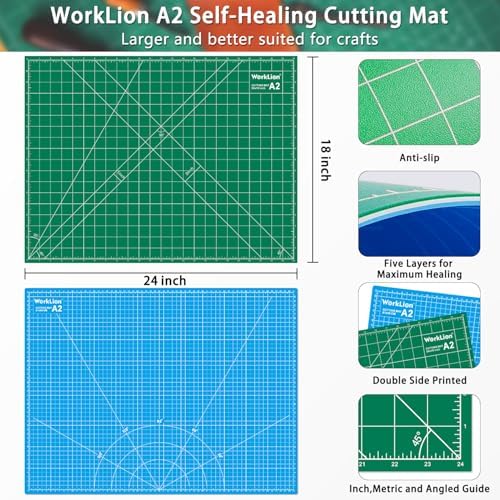 WORKLION 18'' x 24'' Large Self Healing PVC Cutting Mat, Double Sided, Gridded Rotary Cutting Board for Craft, Fabric, Quilting, Sewing, Scrapbooking - Art Project…