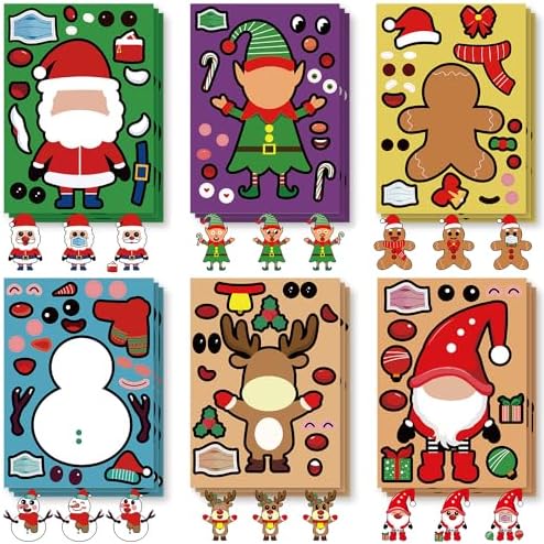 SmilinFit Christmas Stickers for Kids, Make Your Own Christmas Crafts Party Favors for Kids Boys Girls, Holiday Stickers Party Games Activities Goody Bag Stuffers Gifts