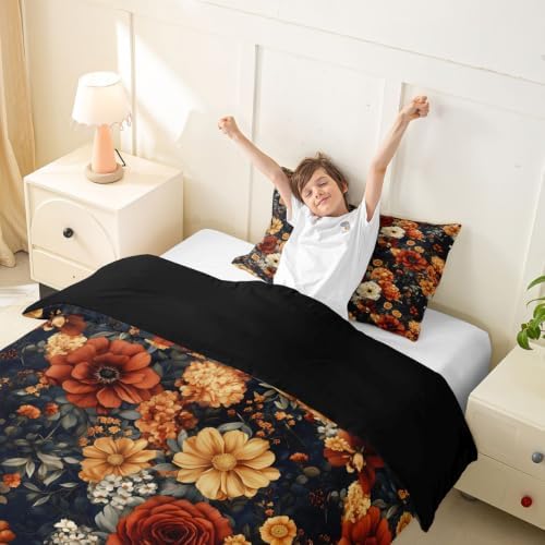 Erosebridal Boho Floral Duvet Cover Toddler Size Bohemian Flower Botanical Bedding Set for Kids Boys Girls Rustic Farmhouse Floral Comforter Cover Abstract Flowers Bedclothes Room Decor