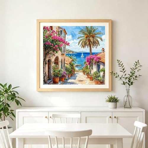 Accompany Wind Seaside Scenery Diamond Art Kits for Adults,5D Landscape Diamond Painting Kits for Beginners,DIY Round Full Drill Diamonds Gem Art Crafts for Home Wall Decor Gifts 14x14 Inch