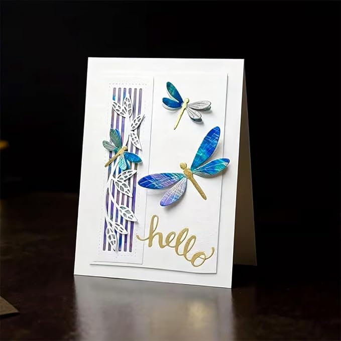 Scrapbooking Die-Cuts, Happy Birthday Ballon Metal Cutting Dies for Card Making, Paper Craft Punch Template, Background Embossing Stencils, DIY Album Décor(Striped Dragonfly Vines-12.8x9.1cm)