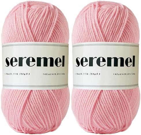 Seremel 4-Ply Acrylic Soft Yarn, 2 Skeins Crochet & Knitting Yarn (Pink)