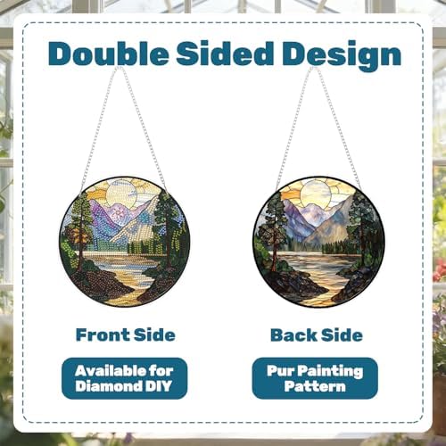 CRZMODE Landscape Diamond Art Hanging Kit for Adults, Landscape Pendant Diamonds Painting Art Kit, Special Crystal Diamond Art Painting Pendant Ornament, Craft Gift for Women Home Window Decor