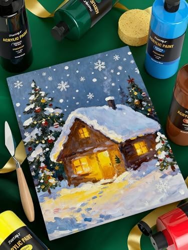 JusArt 14 Colors Acrylic Paint Set, Including Gold and Silver, 16.9oz(500ml) Large Bulk Bottles Adult Artist Paints for Rocks, Mural Walls, Crafts, Glass, Fabric, Ceramic, Canvas