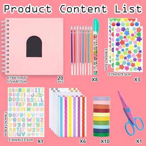 Kid Scrapbook DIY Photo Album Hard Cover Scrapbook Kit for Kids Instant Camera Print Paper with DIY Accessories (Pink)