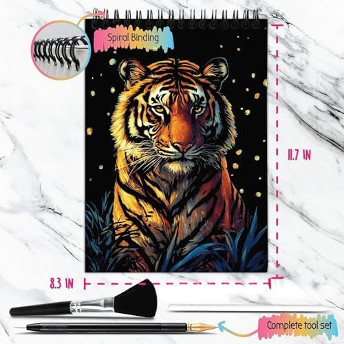 Scratch Art Book for Adults - Animal Series, 10 Rainbow Art and Crafts for Adults