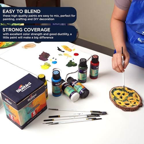 BLUEBIRD Studio Acrylic Paints, Primary Colors, 6-Pack 3.4 Fl Oz each, Basic Acrylic Paint For DIY Crafts & Beginner Artists