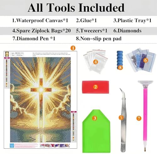 ckdiluy Cross Diamond Art Kits for Adults Beginners, 5D DIY Religious Cross Diamond Painting Kits, Full Round Drill Diamonds Dots Gem Art Crystal, Home Wall Decor 12X16 Inch